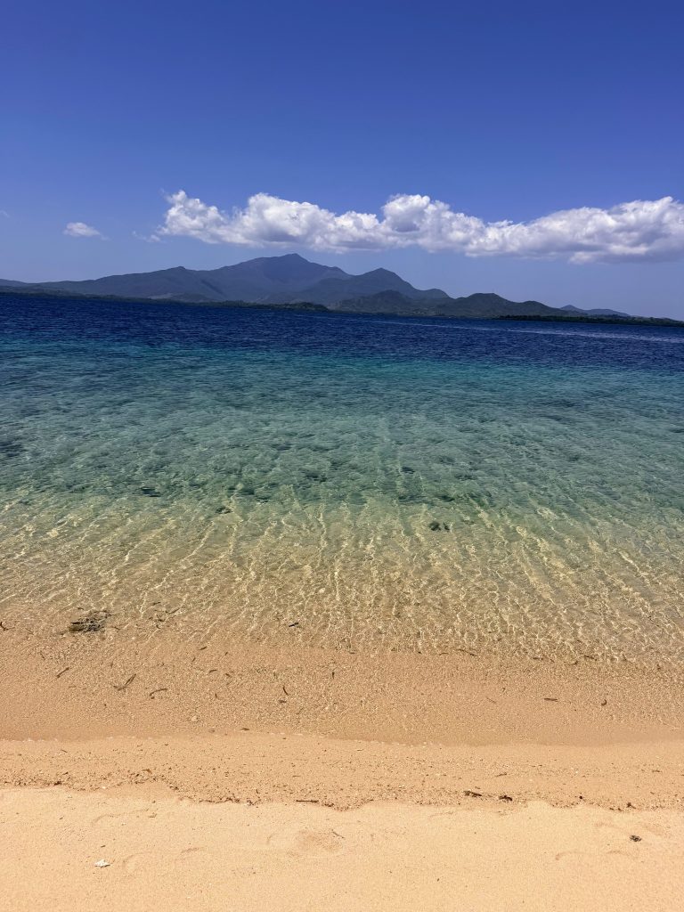 Clear shallow water and sandy beach at Starfish Island during Honda Bay island hopping in Puerto Princesa, Philippines.