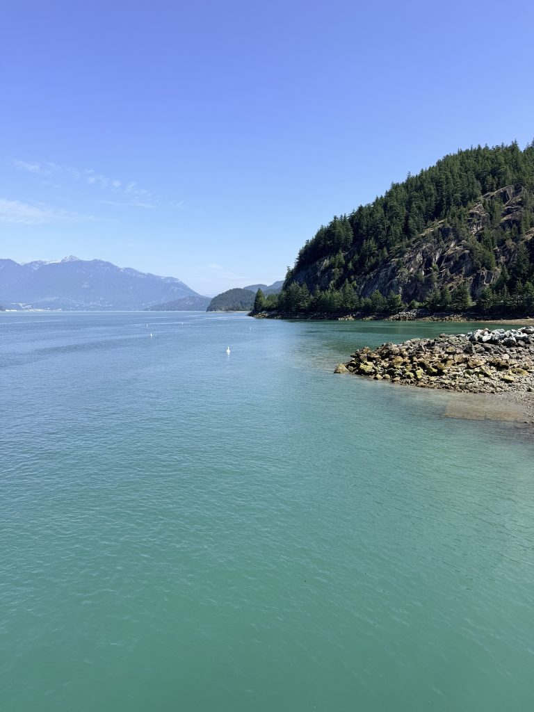 Scenic coastal and mountain view from Porteau Cove on the Sea to Sky Highway