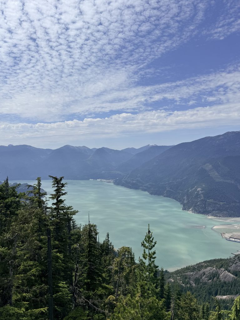 Panoramic view of Howe Sound from the Sea to Sky Gondola Panorama Trail