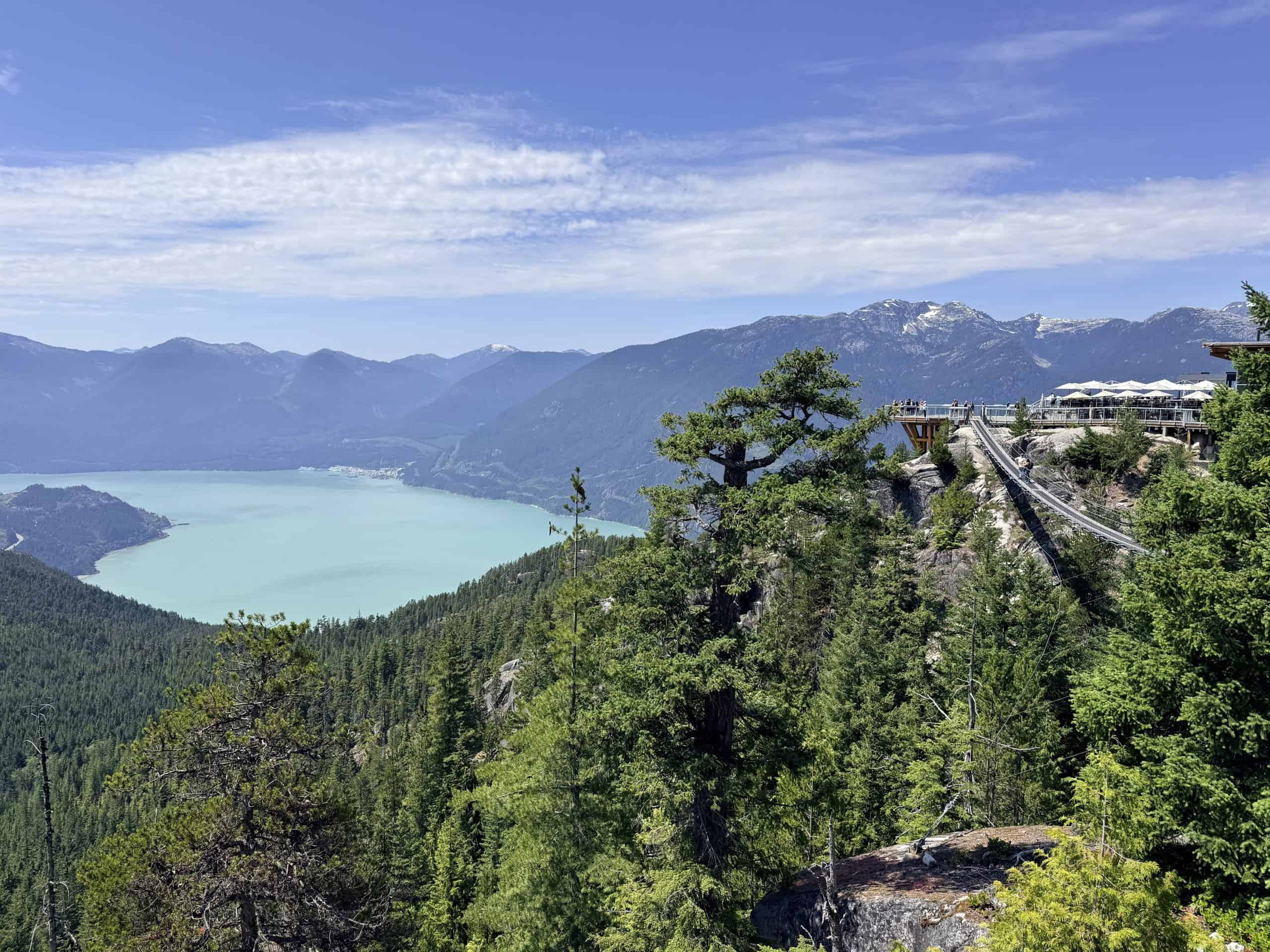 Sea to Sky Gondola suspension bridge overlooking Howe Sound and the mountains