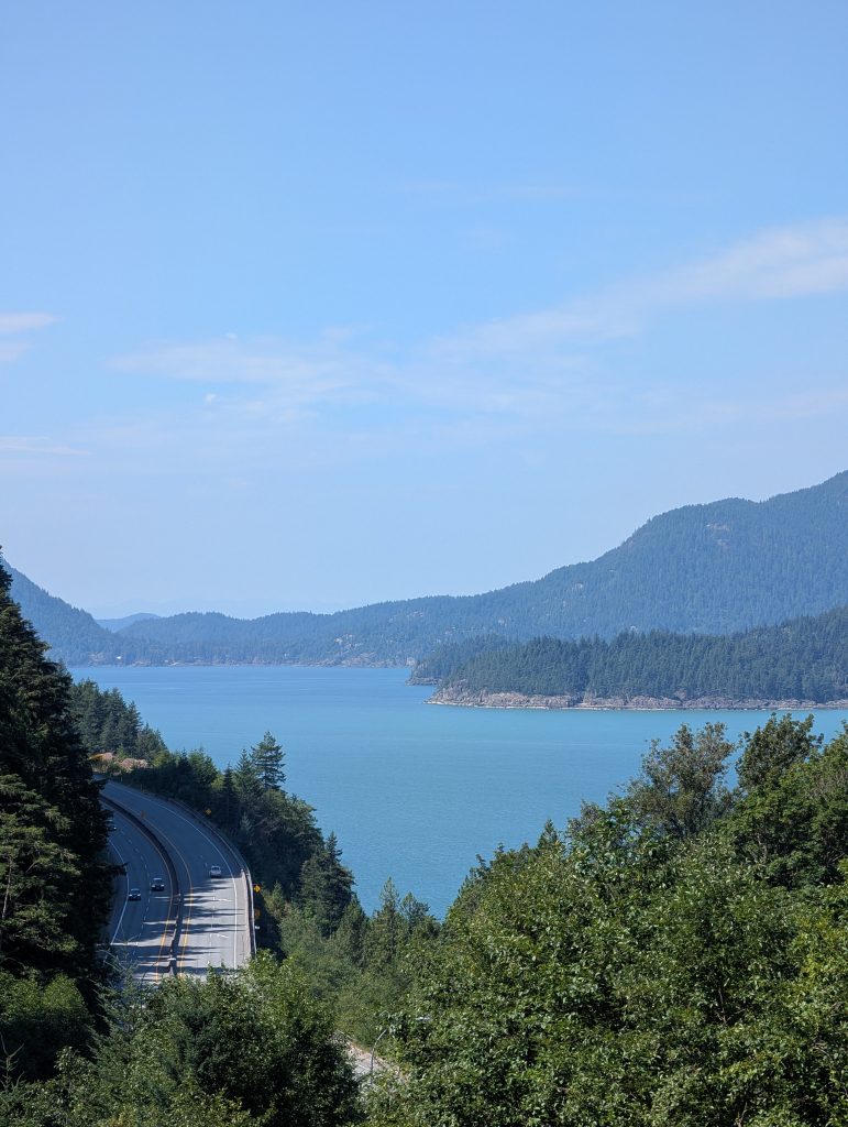 Sea to Sky Highway and Howe Sound viewed from the Porteau Cove lookout