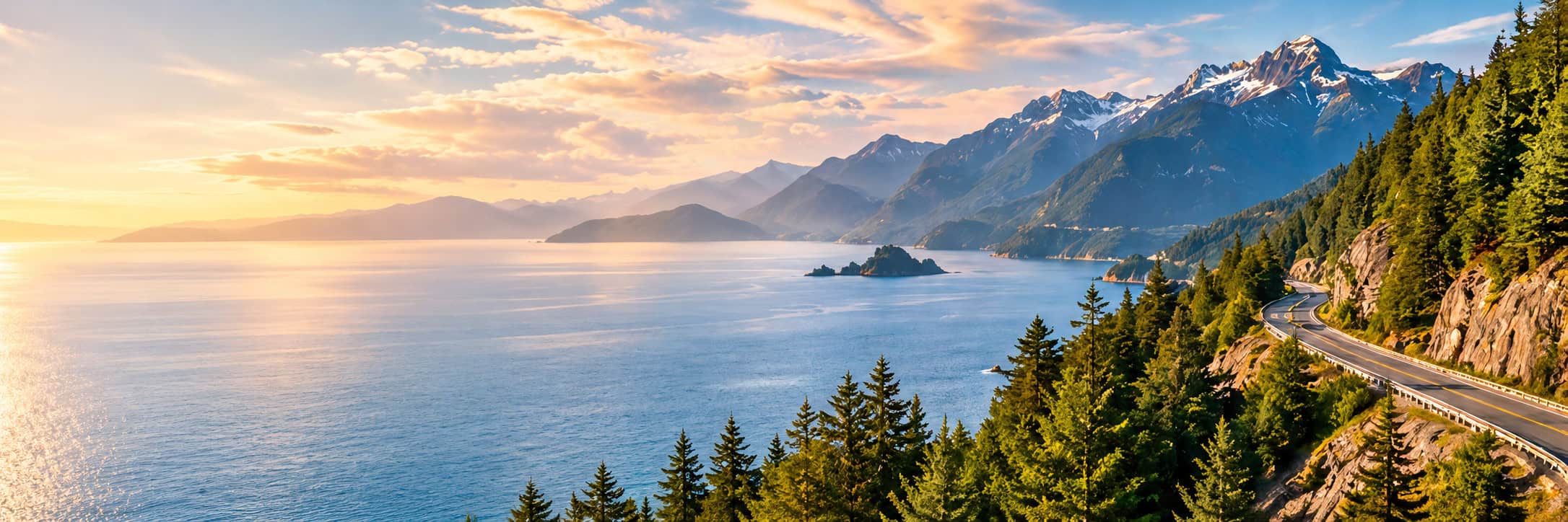 Sea to Sky Highway winding along Howe Sound between Vancouver and Whistler