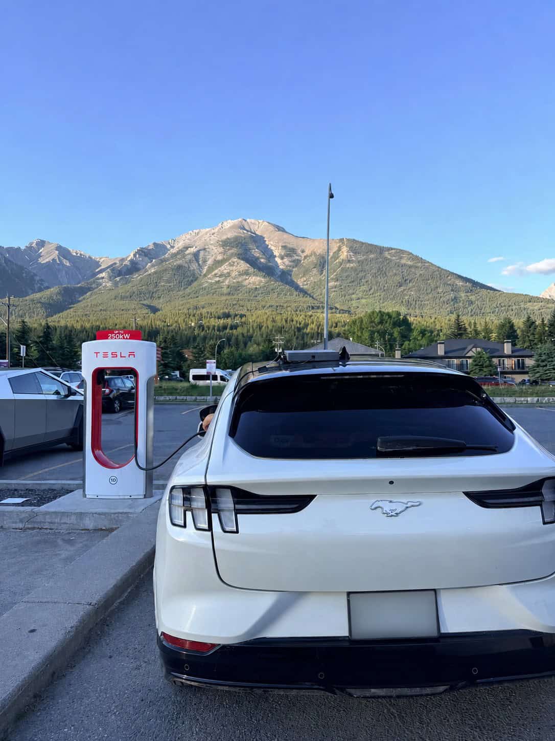 Mustang Mach-E charging during an EV road trip in Canmore Alberta