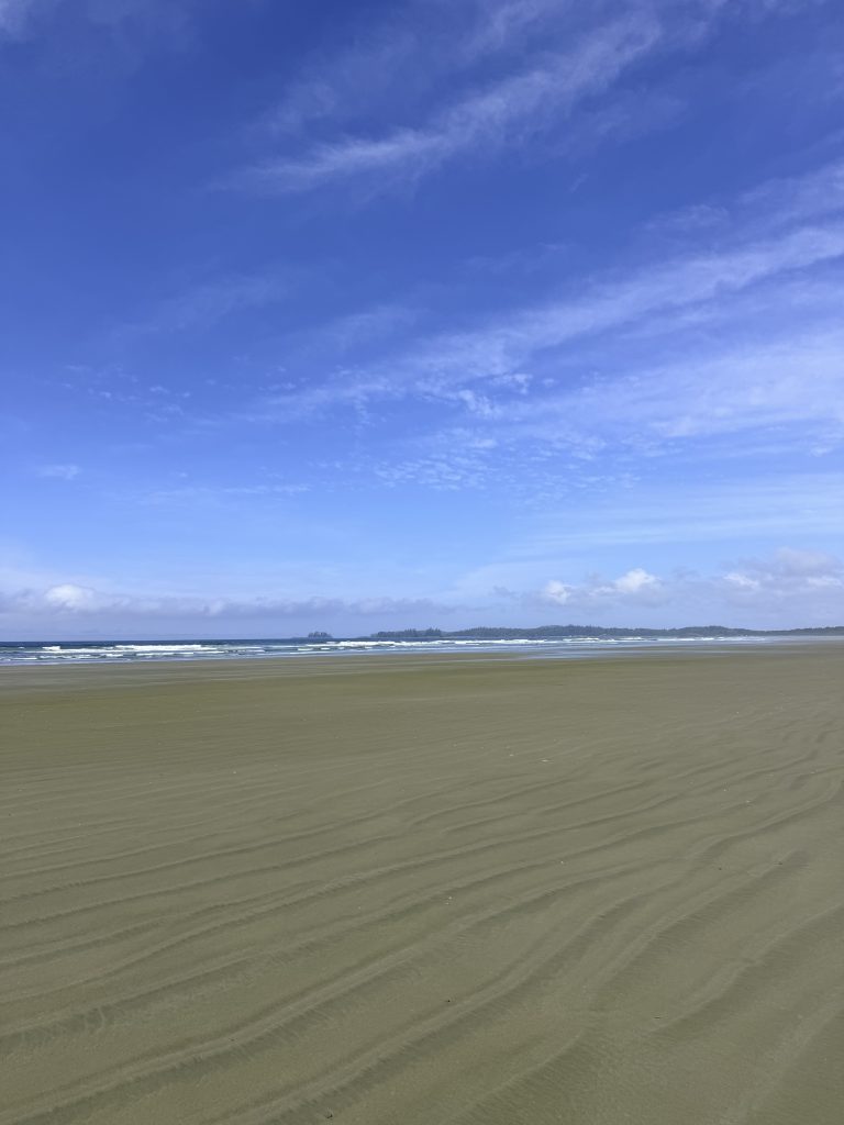 Expansive sandy shoreline and Pacific Ocean at Long Beach in Pacific Rim National Park Reserve on Vancouver Island.
