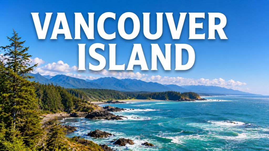Vancouver Island coastline with mountains, forest and Pacific Ocean