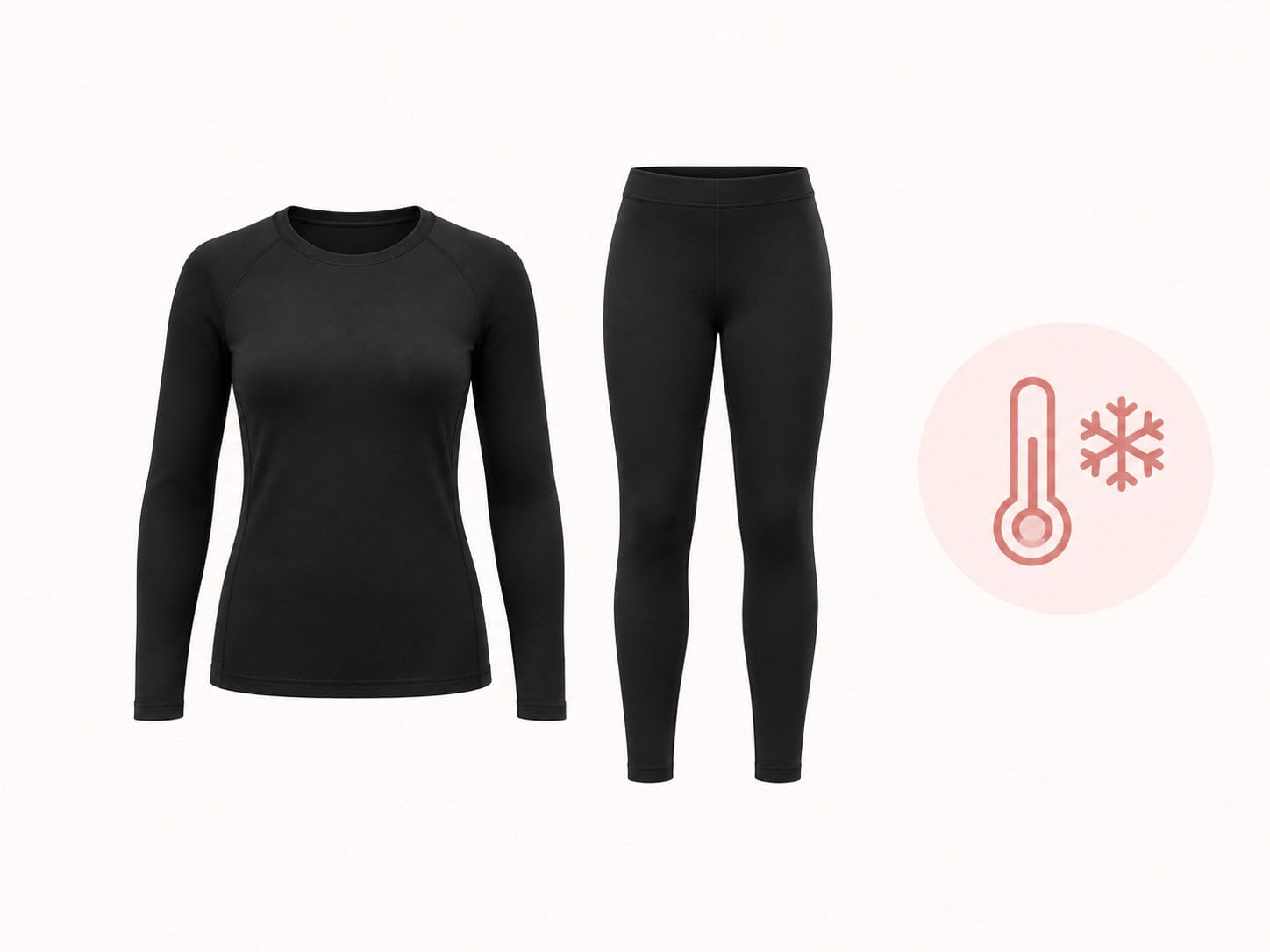 Black thermal base layer set with a long-sleeve top and leggings for winter layering in Canada