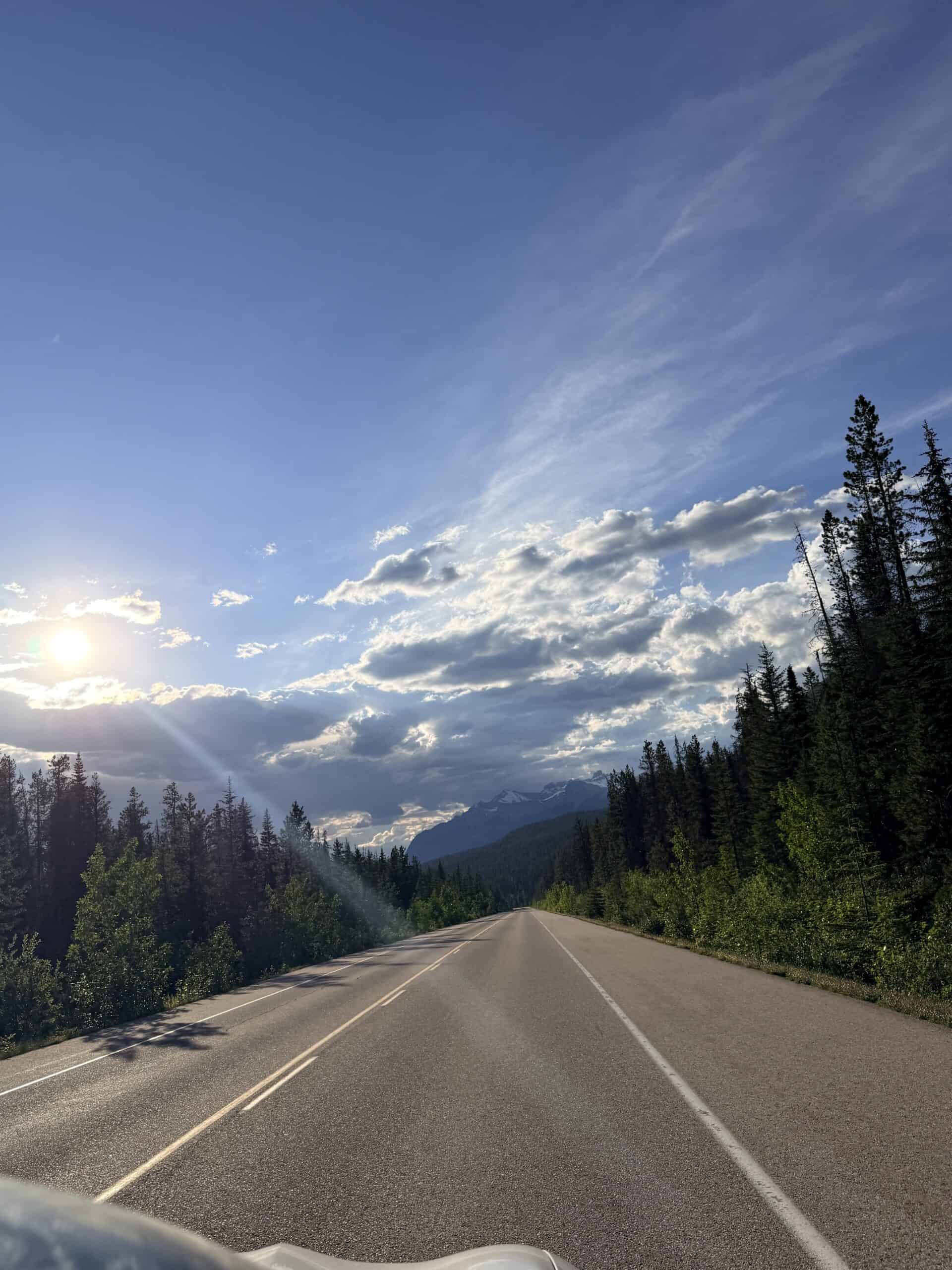 Sunset road trip along the Icefields Parkway near Jasper