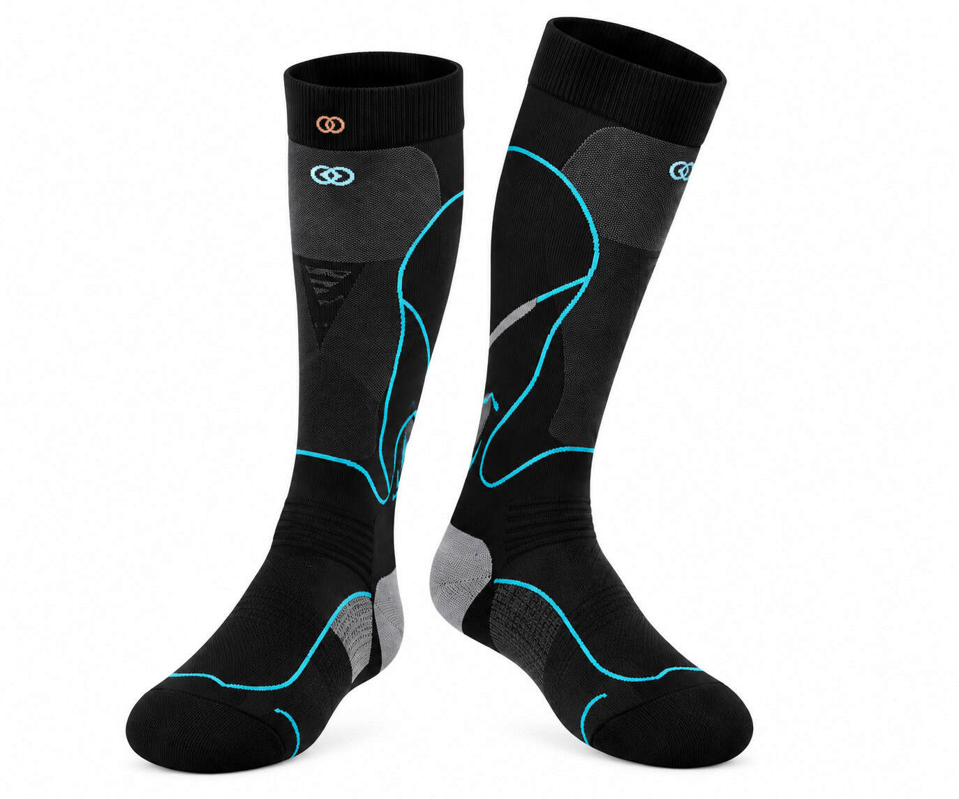 Black merino wool ski socks designed for warmth and comfort inside ski boots