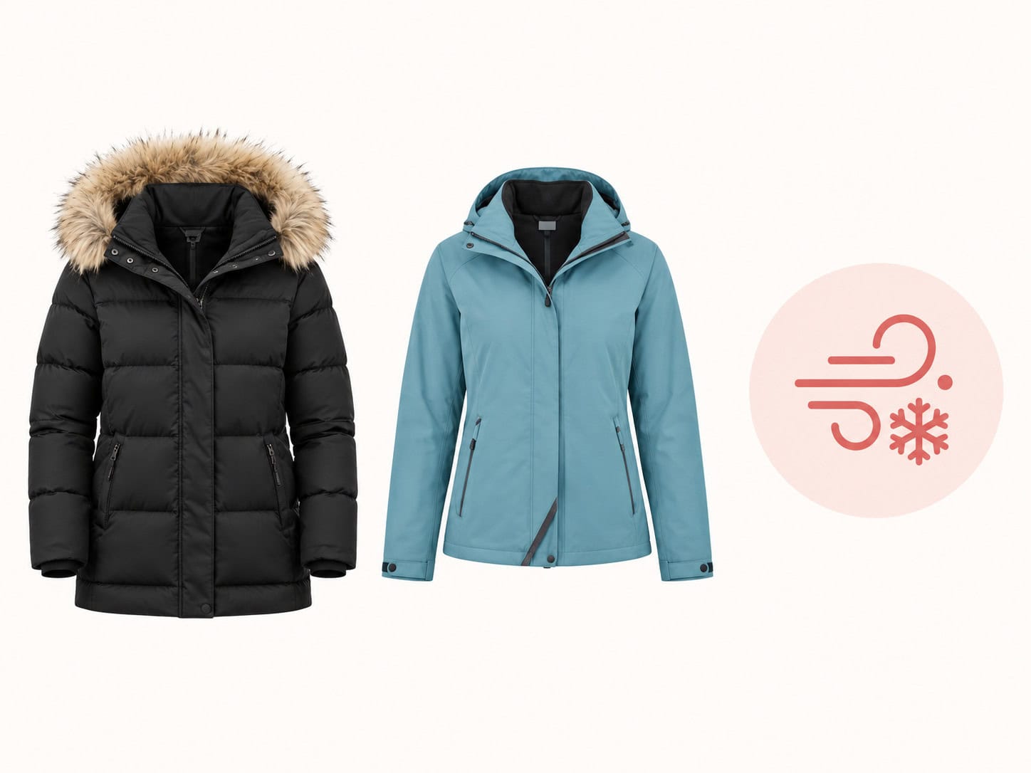 Insulated winter coat and weather-resistant shell as outer-layer options for winter in Canada