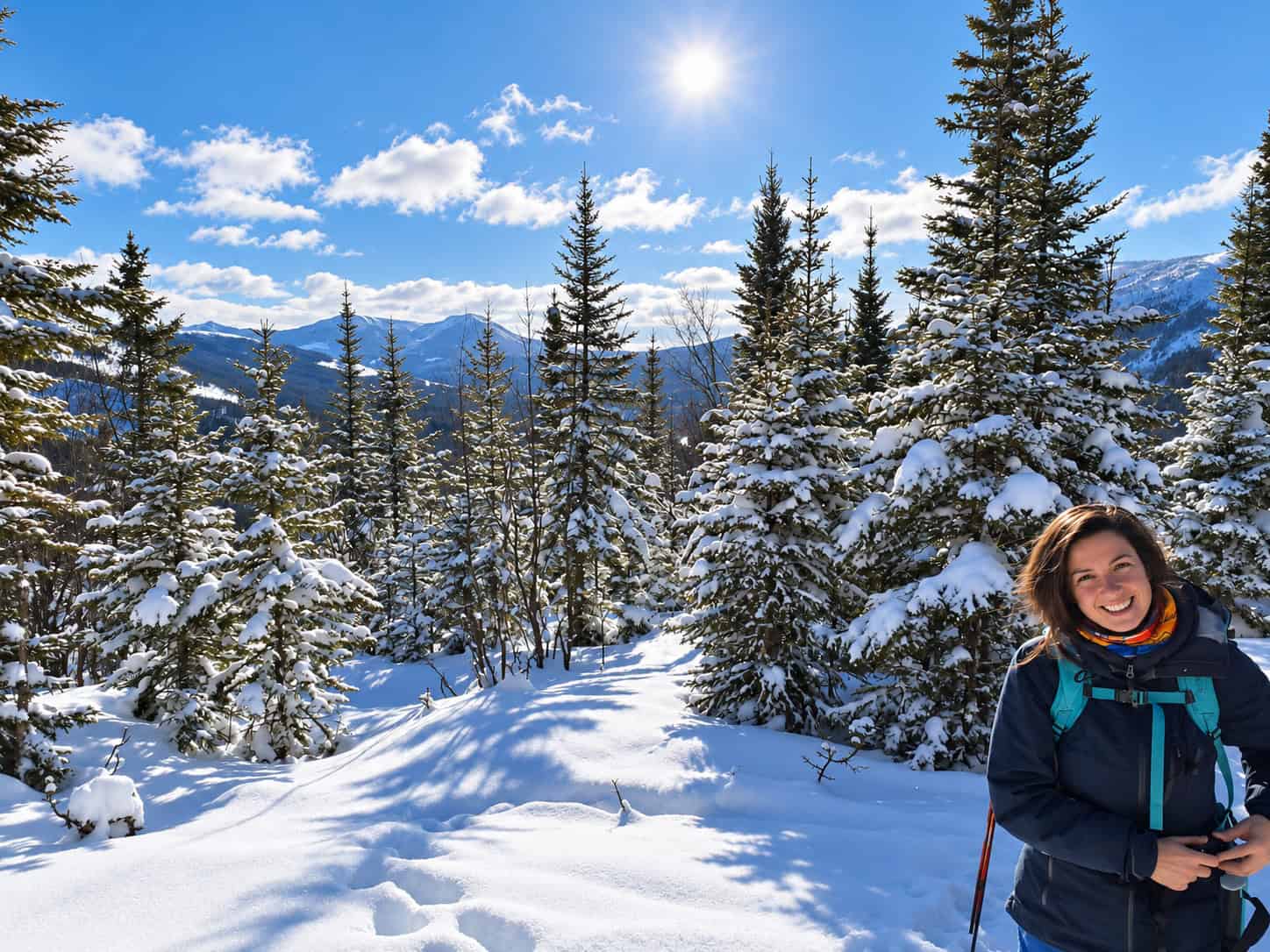 Snow-covered forest and mountains in Revelstoke, Canada during winter