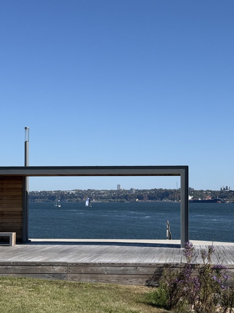 Framed view of the St. Lawrence River from the Promenade Samuel-De Champlain in Quebec City