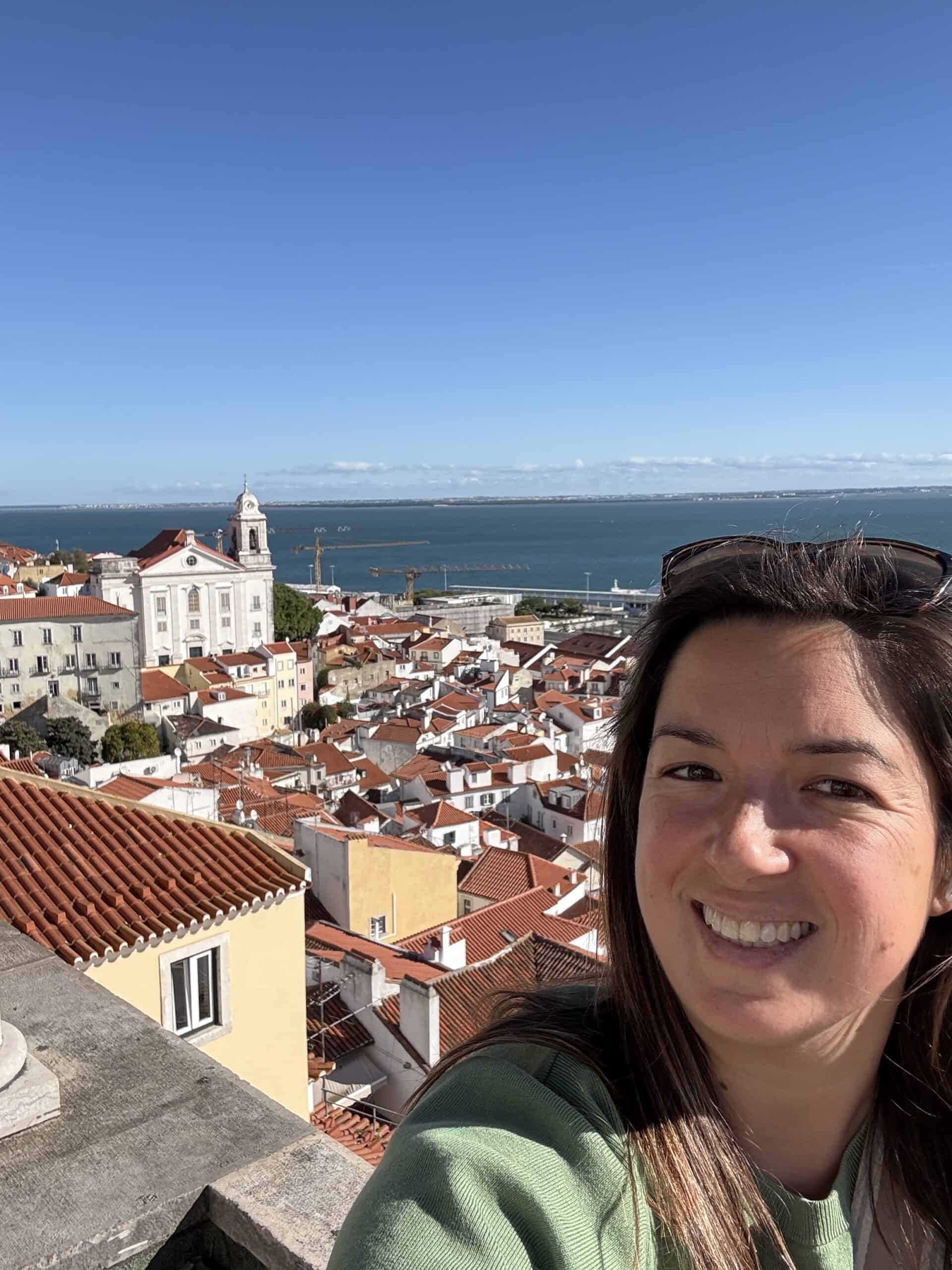 Enjoying the views from a viewpoint in Alfama, Lisbon.