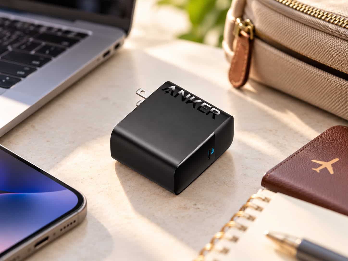 Anker 100W USB-C charger for fast charging laptops, phones and tablets while traveling
