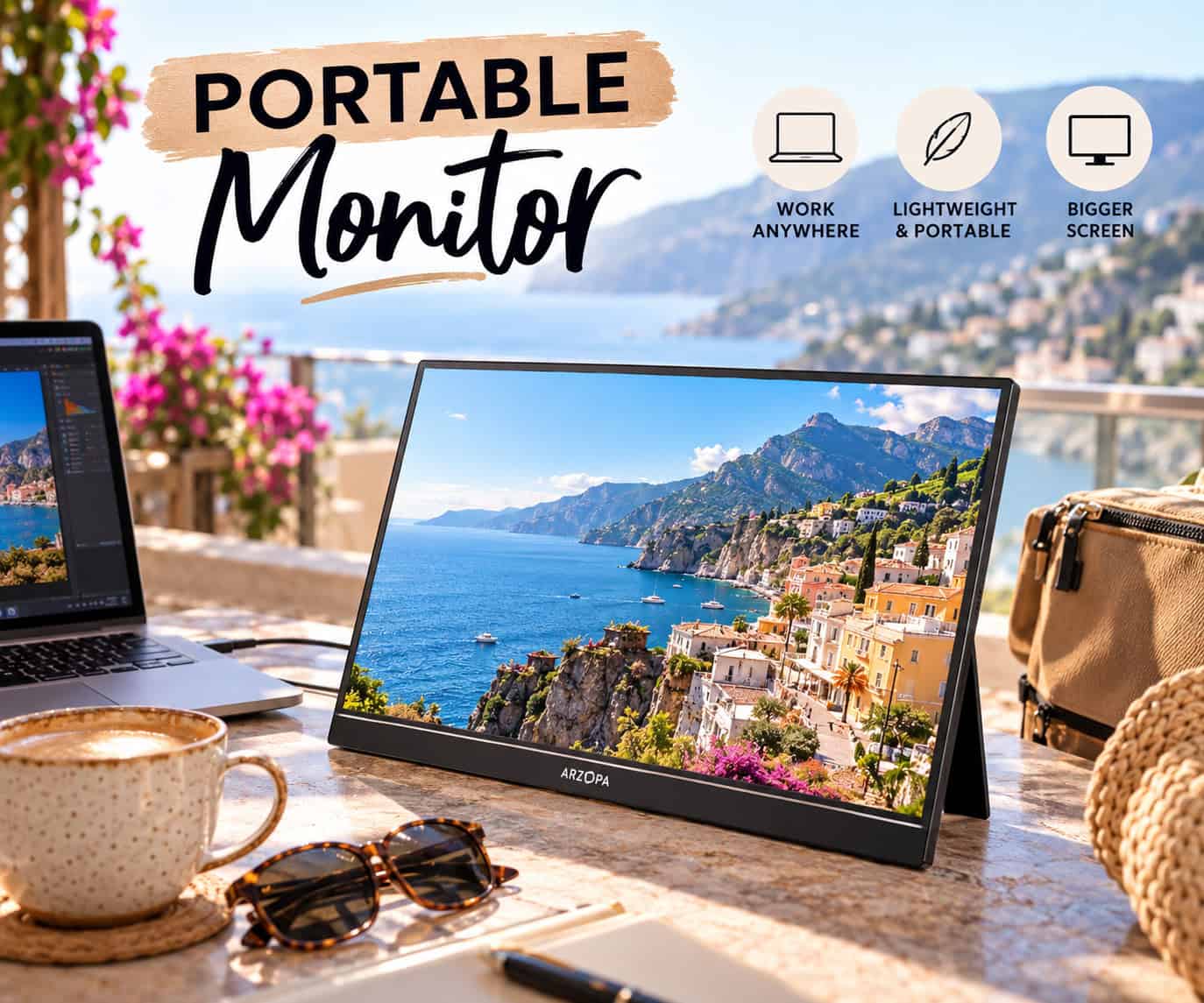 ARZOPA portable monitor for remote work while traveling