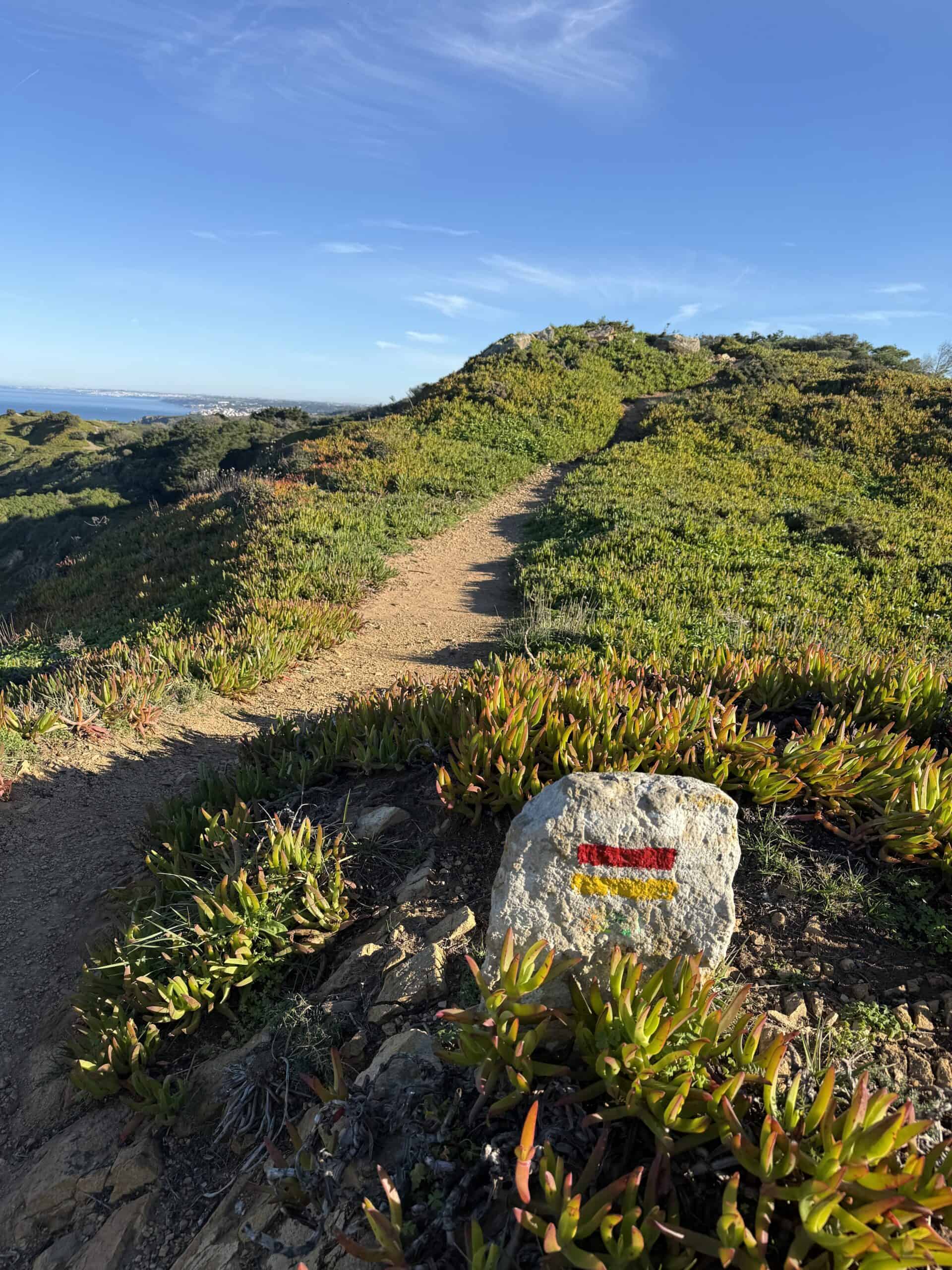 Hiking trail marker along the coastal walking route near Cabo da Roca