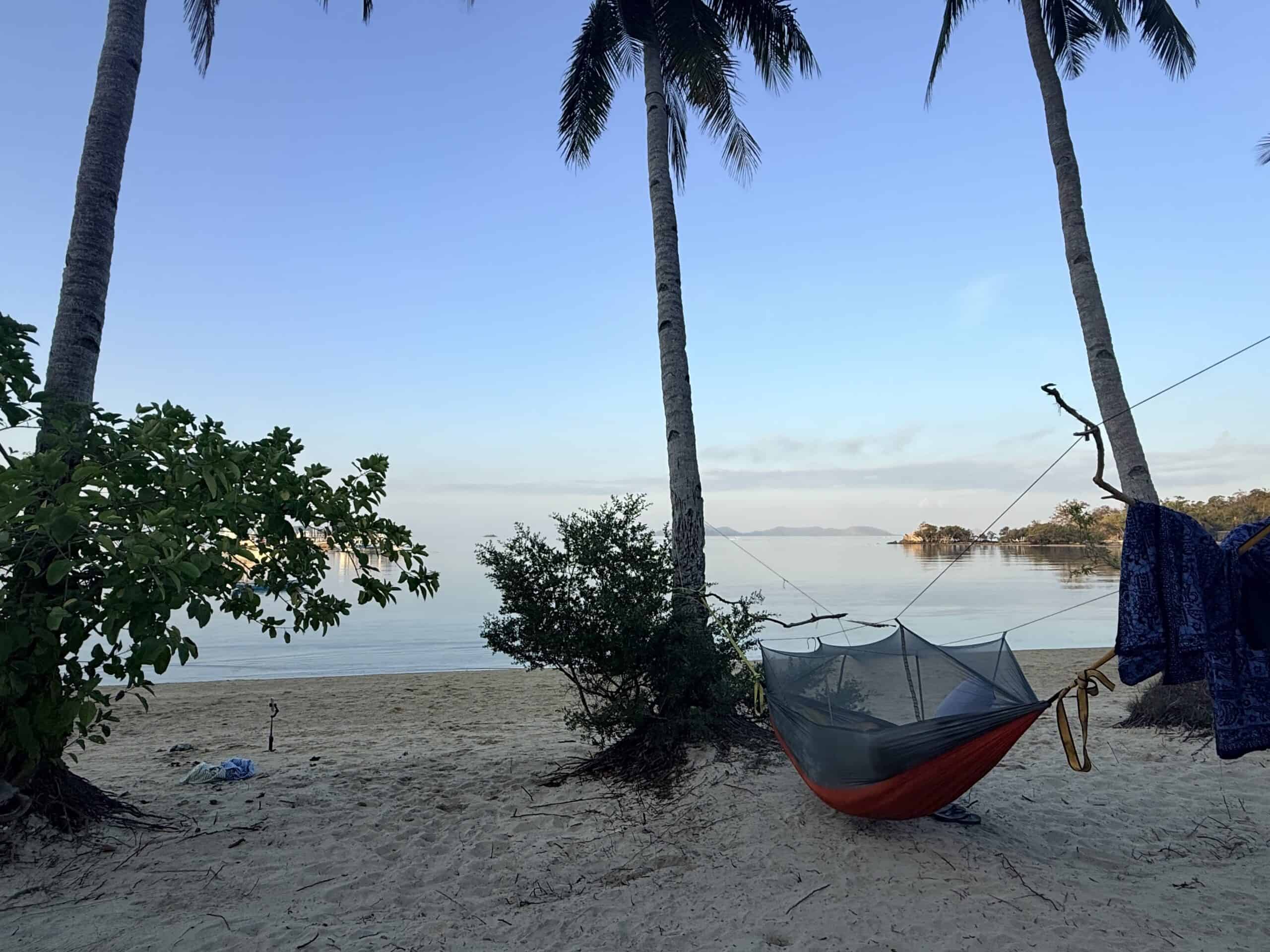 Hammock at Balinbin Basecamp on Linapacan Island during the El Nido to Coron boat expedition in the Philippines