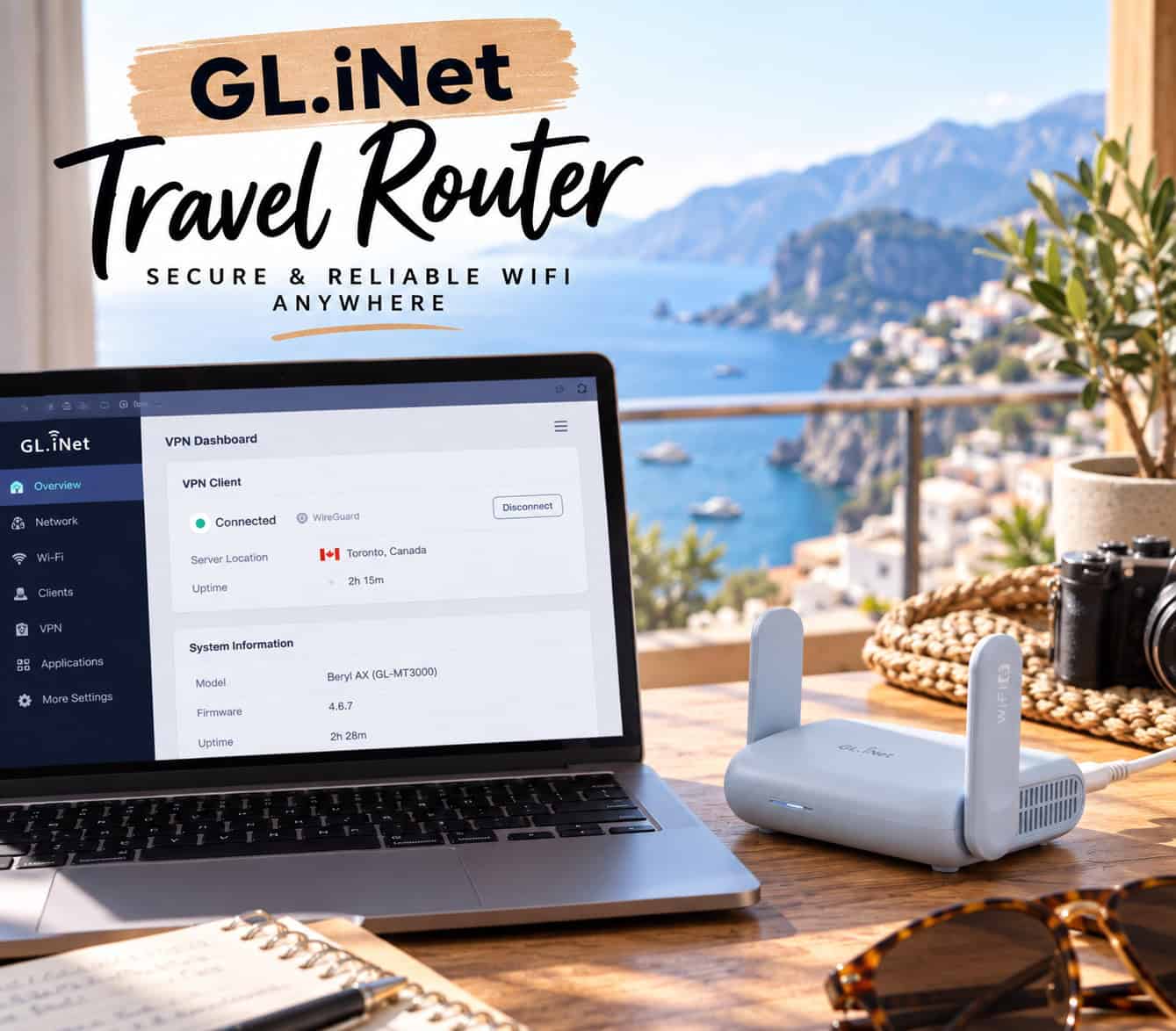 GL.iNet Beryl AX travel router for secure remote work Wi-Fi while traveling