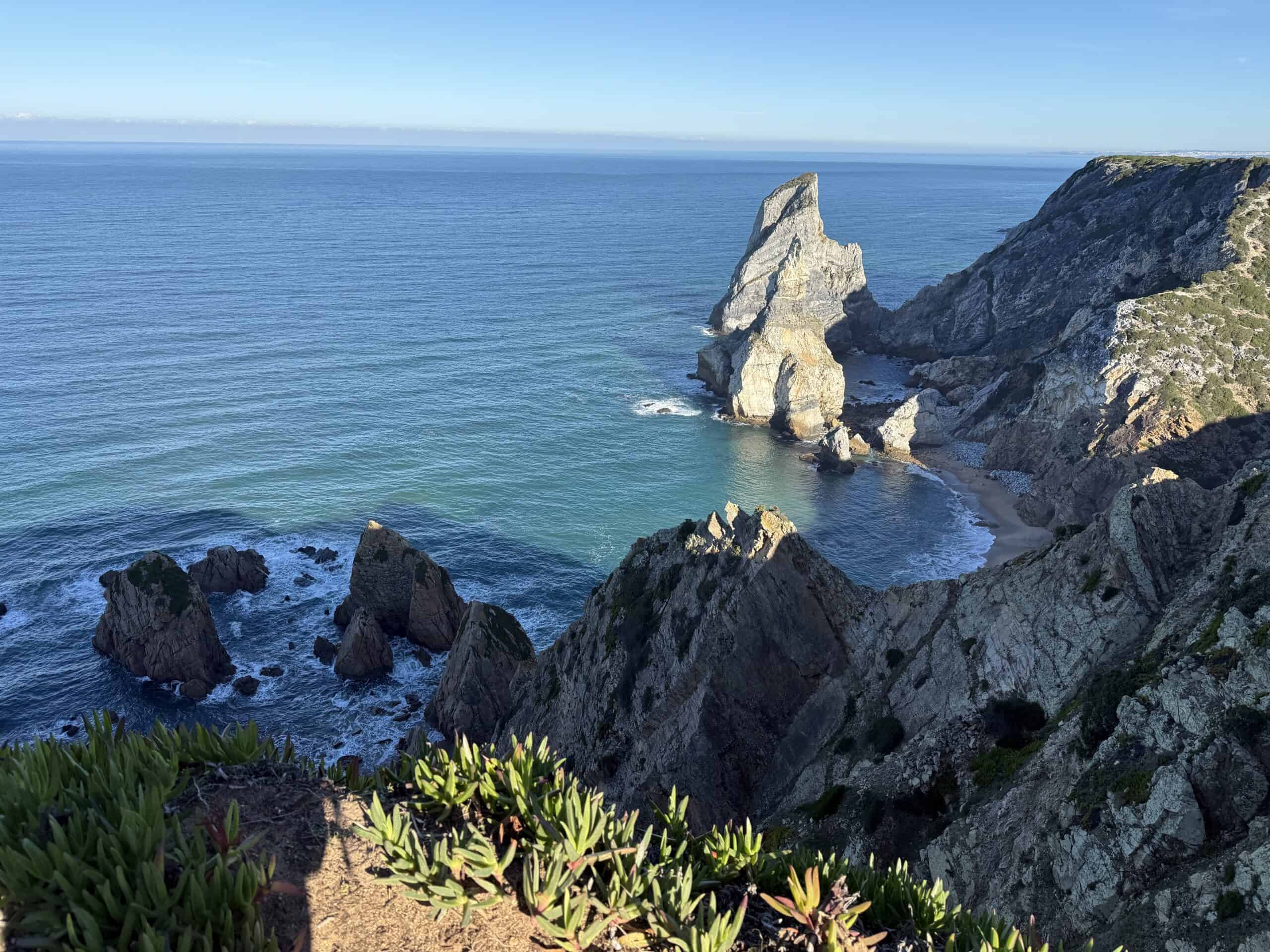 Praia da Ursa and its dramatic rock formations below the cliffs near Cabo da Roca